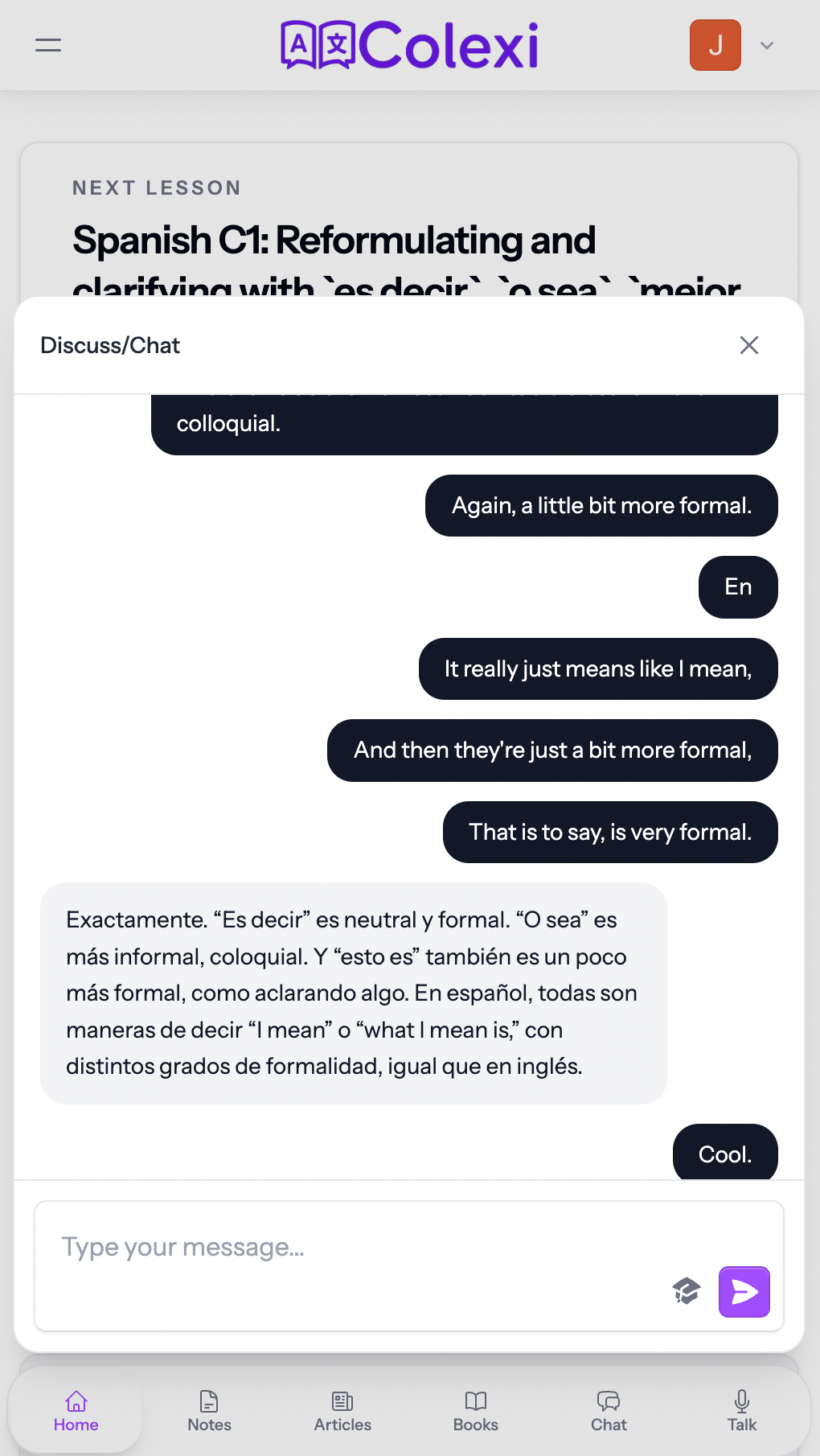 Colexi source chat mobile screenshot